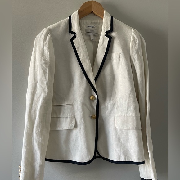 J. Crew | Ivory Schoolboy Linen Blazer Preppy Old Money Quiet Luxury Academia - Picture 3 of 6